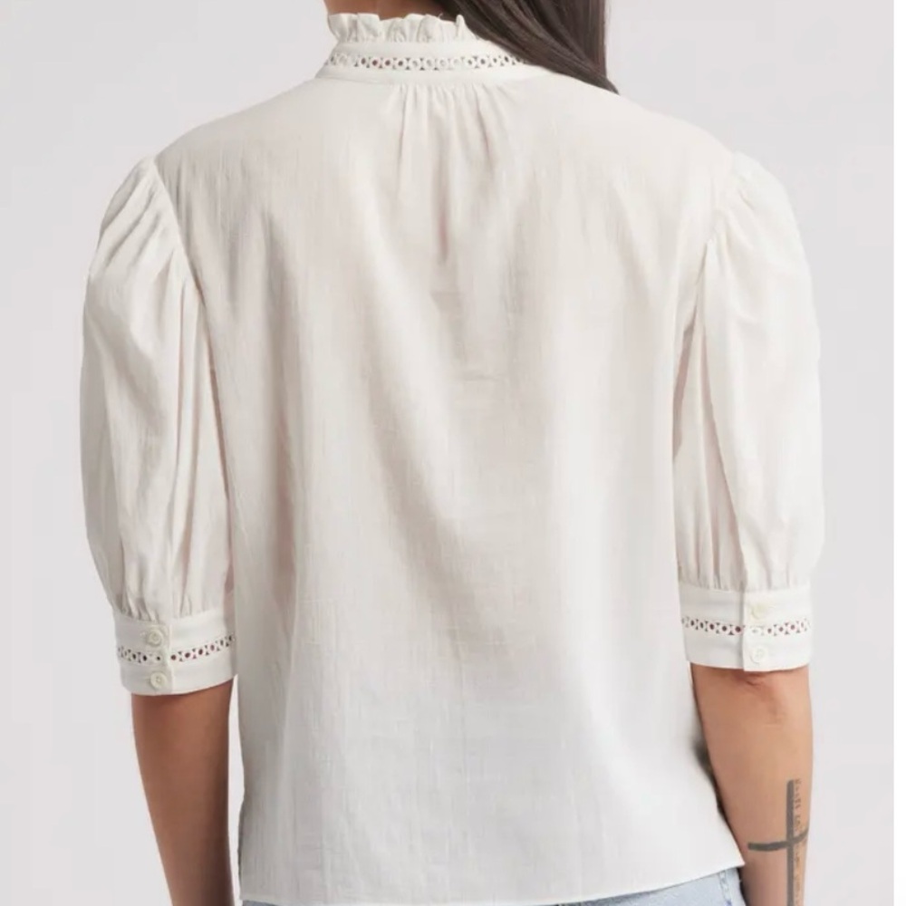 Frame The Ruffe Collar White Top Blouse size M - Picture 3 of 14